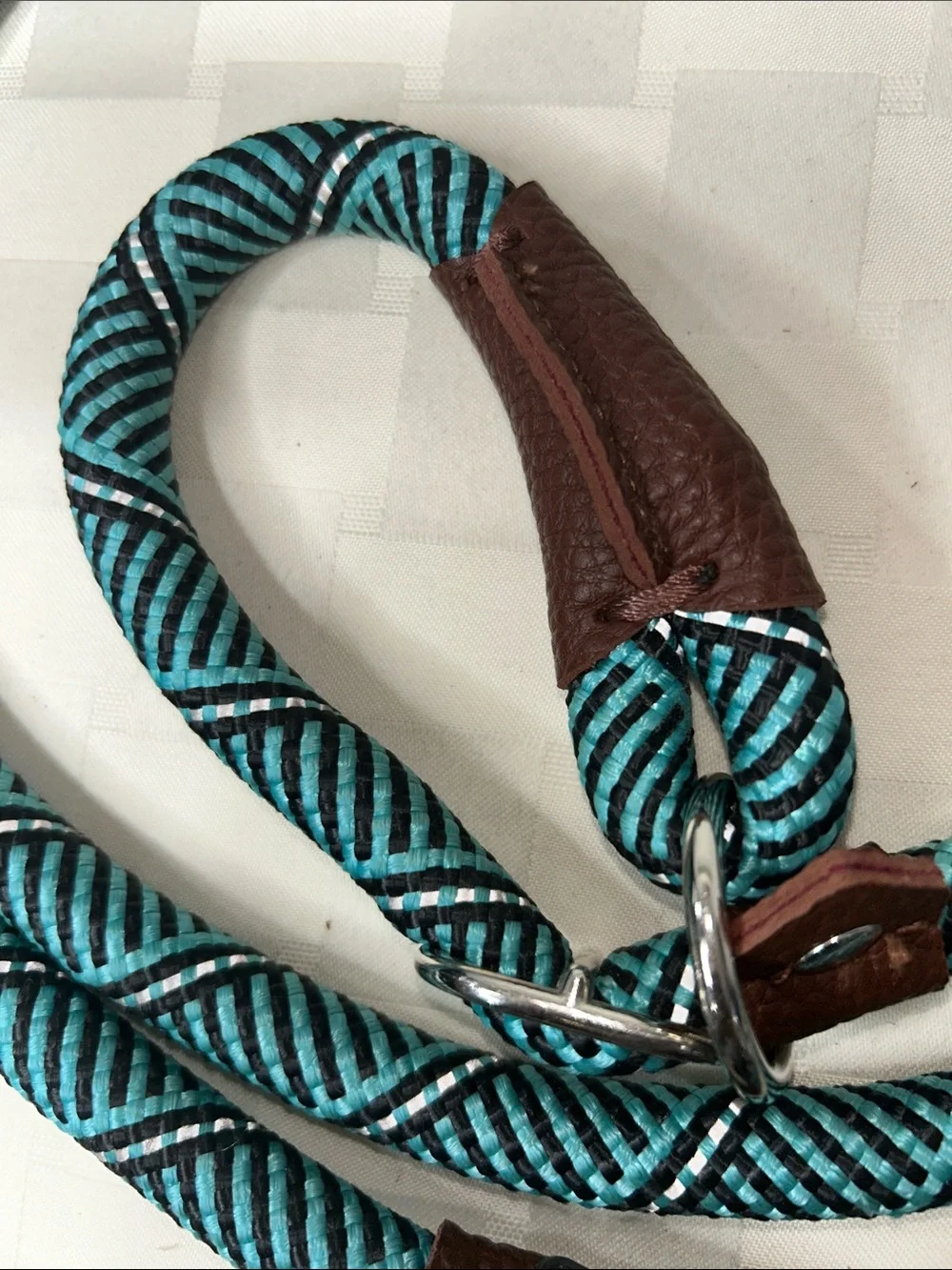 Teal Patterned Rope Dog Leash - Teal